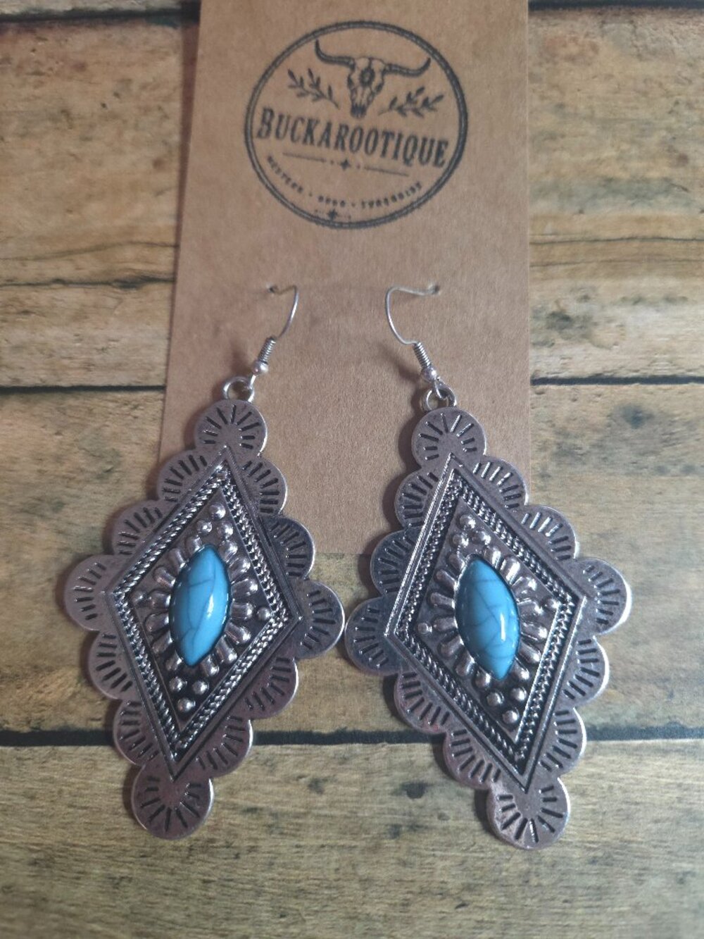 Western Turquoise Concho Statement Earrings Cowgirl Rodeo Southwestern Silver